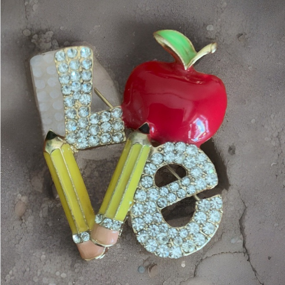 Back To School Love Heart Apple Pencil Pin Teacher Gift